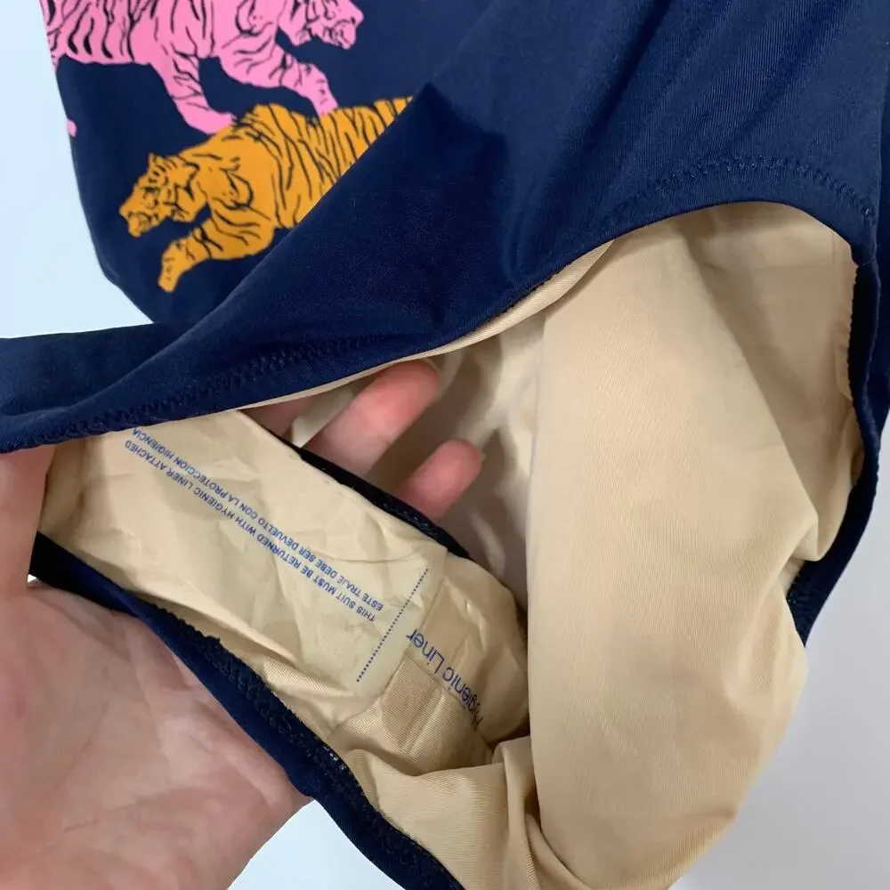 J.Crew Tigers Scoop Back Swimsuit Blue Womens size 12 New